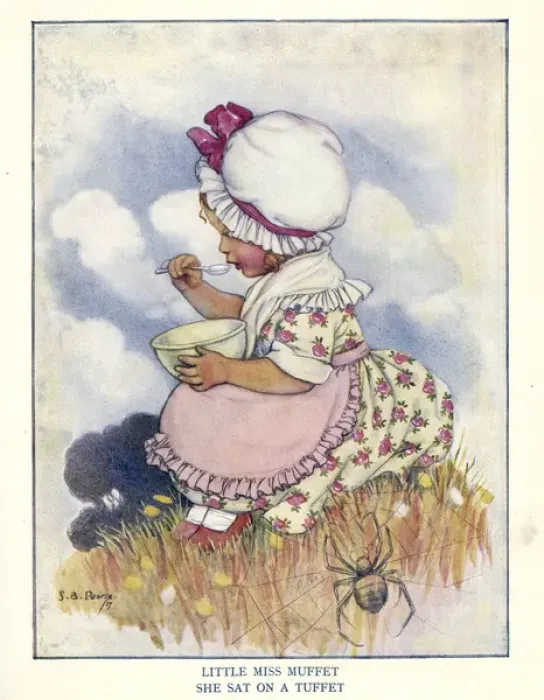 USAヴィンテージ♡ぽっちゃり三つ編みのLITTLE MISS MUFFET♪ Framed Print of Little Miss Muffet Print, circa 1920s. Framed