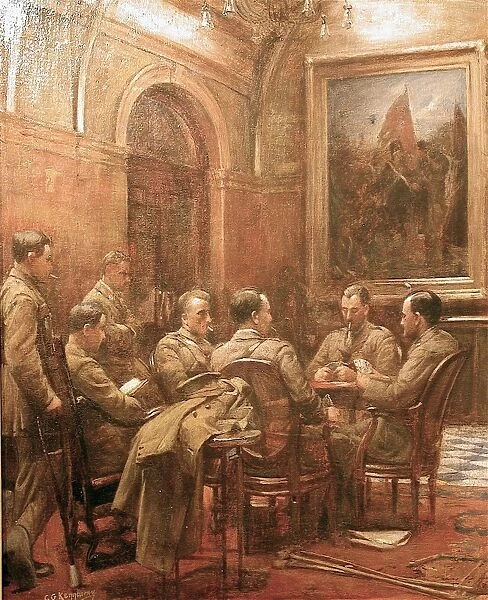 Officers playing cards at the Army & Navy Club, London