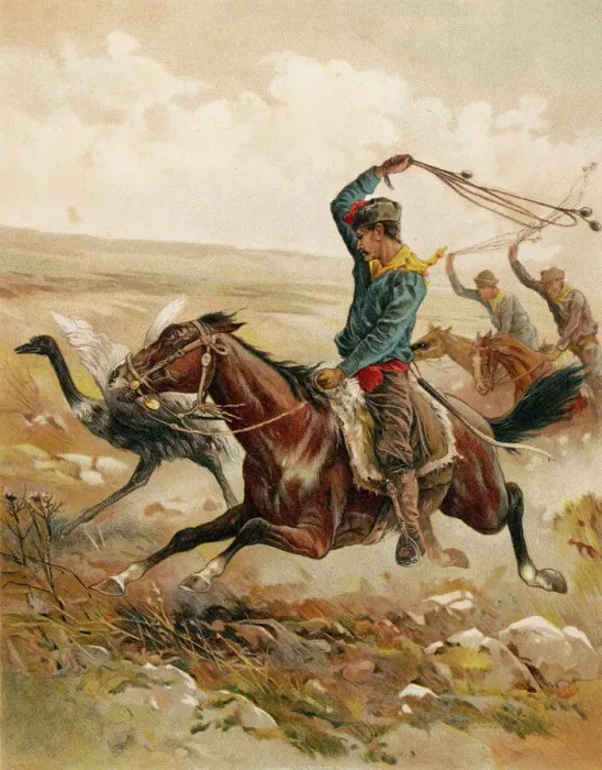 Framed Print : Ostrich Hunt with Bolas Print