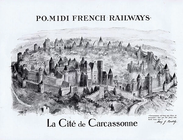 P. O. Midi French Railways and the city of Carcassonne