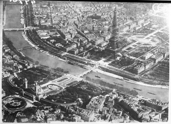 Framed Print : Paris Print from the Air featuring Eiffel Tower and River Seine Framed Print : Paris Print from the Air featuring Eiffel Tower and River Seine