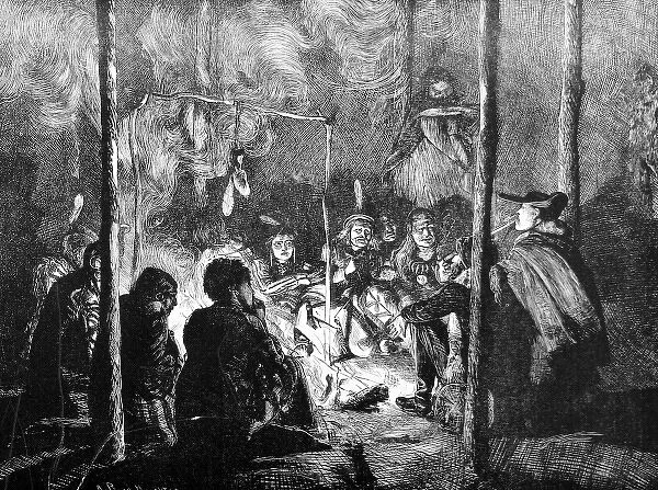 Pawnee Indians around a camp fire