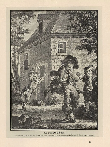 Peasant boys playing coupe-tete or leap-frog, 18th century