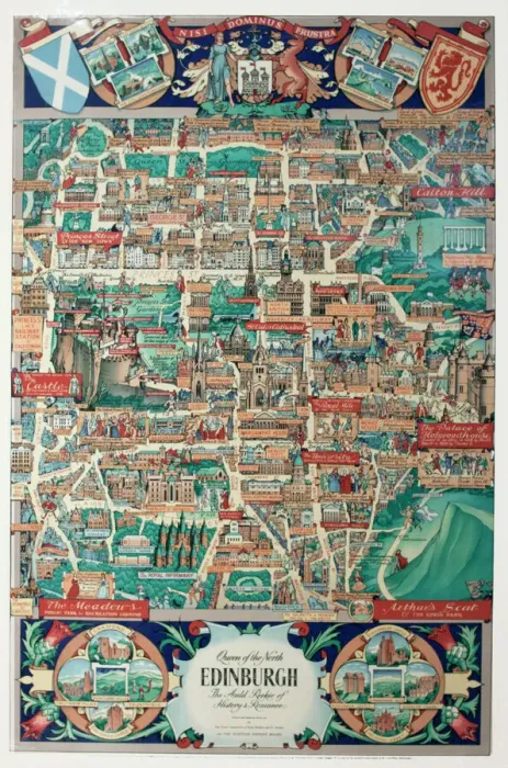 Framed Print : Pictorial Map of Edinburgh Print circa 1950s Framed Print : Pictorial Map of Edinburgh Print circa 1950s