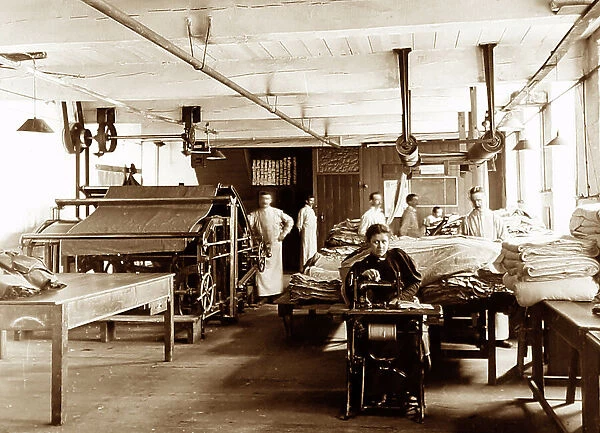 Piece room in a woollen mill in Bradford