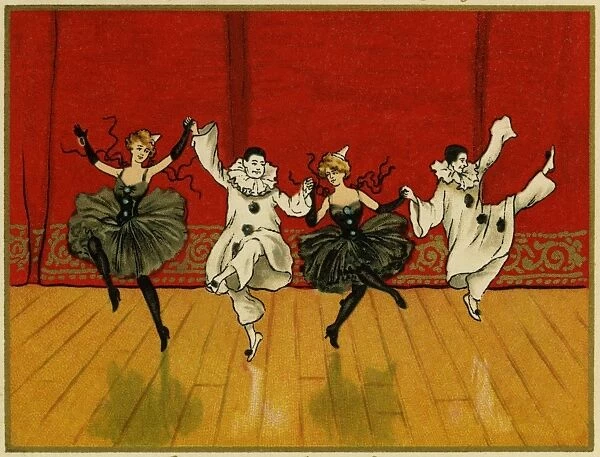 Pierrots and pierrettes dancing