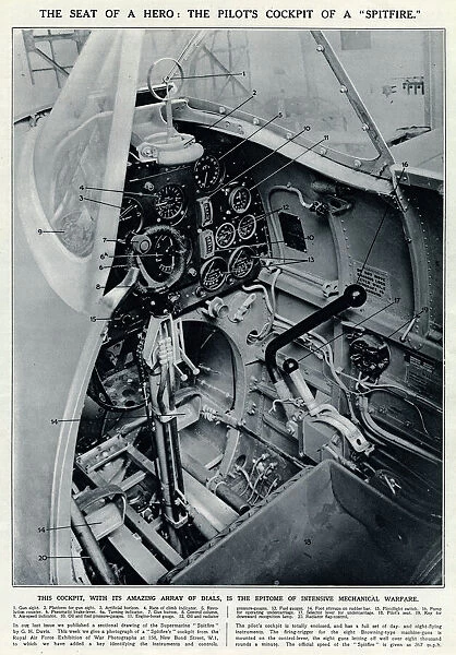 Pilots cockpit of a spitfire 1940