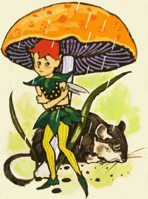 Framed Print : Pixie under a Mushroom Print by Arthur Rackham