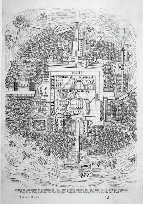 Framed Print : Print of Cortes' Plan of Tenochtitlan