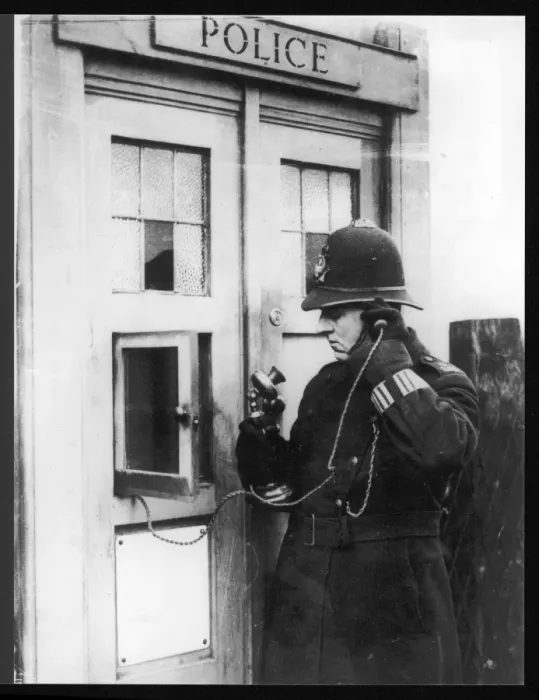 Framed Print : Police Box Print - Constable at Telephone Framed Print : Police Box Print - Constable at Telephone