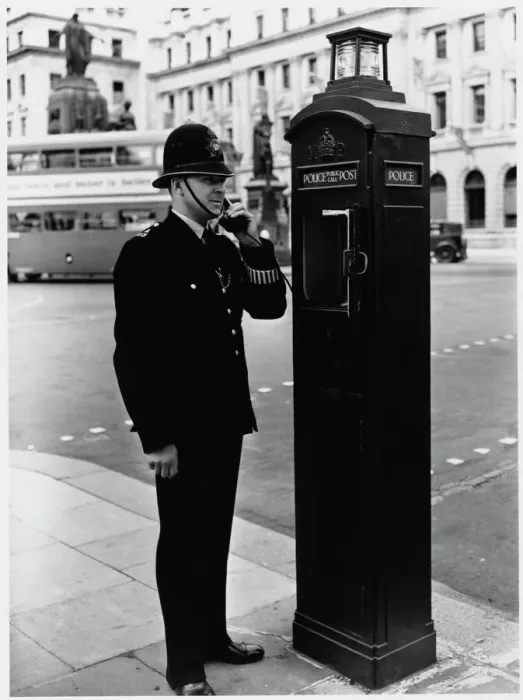 Framed Print : Print of Policeman and Call Box, Central London Framed Print : Print of Policeman and Call Box, Central London