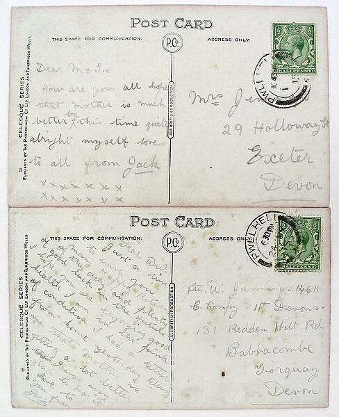 Two postcards by R Cattey - WWI era