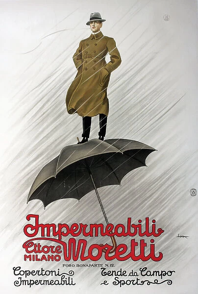 Poster advertising Moretti raincoats