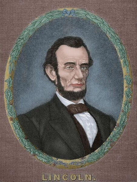 President Abraham Lincoln (1809-1865). Engraving. Colored