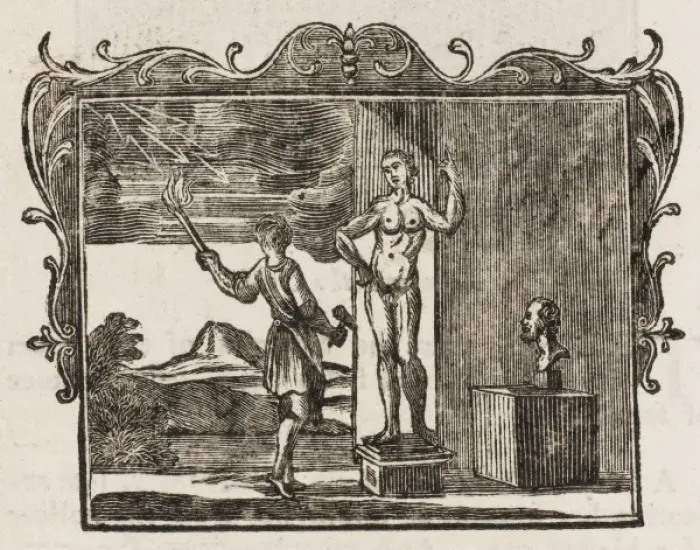 Framed Print : Prometheus Forms Man Print: Clay Figure with Fire
