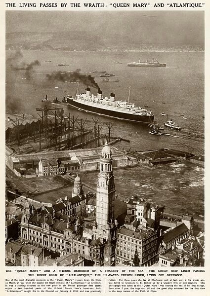 Queen Mary Ocean Liner, passing French liner L Atlantique