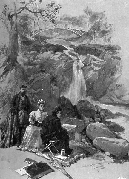Queen Victoria sketching the falls of Garrawalt, Braemar