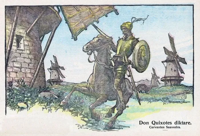 Framed Print : Print of Don Quixote Attacking a Windmill Framed Print : Print of Don Quixote Attacking a Windmill