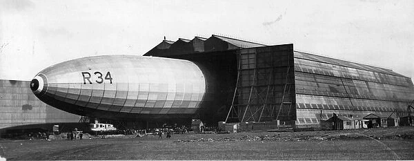 The R34 airship being walked out