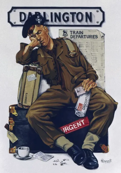 Framed Print : Print of a conscript resting at Darlington Railway Station Framed Print : Print of a conscript resting at Darlington Railway Station