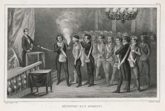 Framed Print : Blindfolded Apprentice in French Masonic Lodge Print Framed Print : Blindfolded Apprentice in French Masonic Lodge Print