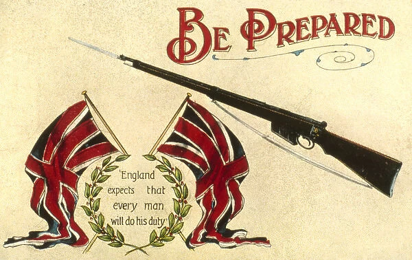 Recruitment postcard, England expects, , WW1