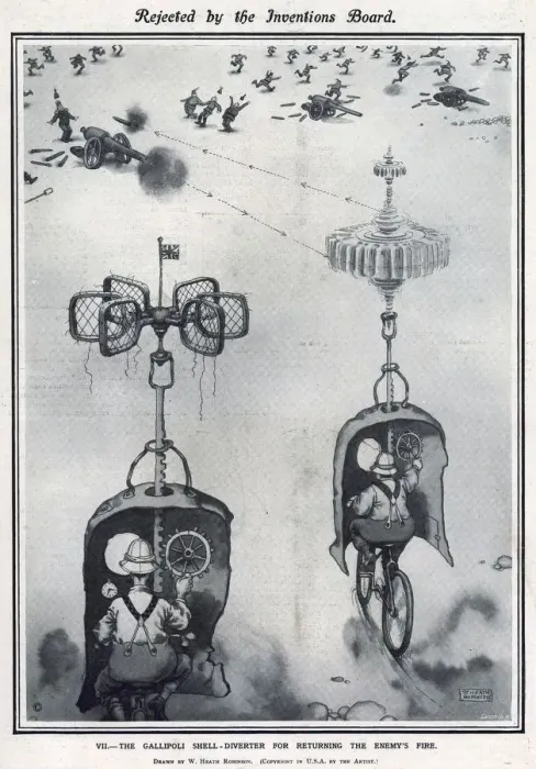 Framed Print : Heath Robinson's Gallipoli Shell-Diverter Print, 1916 Framed Print : Heath Robinson's Gallipoli Shell-Diverter Print, 1916