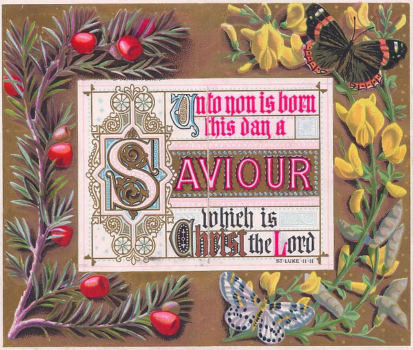 Religious verse with flowers on a Christmas card