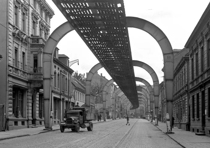 Framed Print : Print of a Road with Overhead Structure, circa 1940s