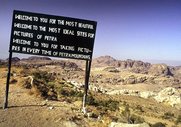 Road sign near Petra, Jordan. Welcome for photographers