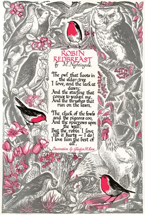 Framed Print : Robin Redbreast Print, 1939 Decoration by Gladys M. Rees Framed Print : Robin Redbreast Print, 1939 Decoration by Gladys M. Rees