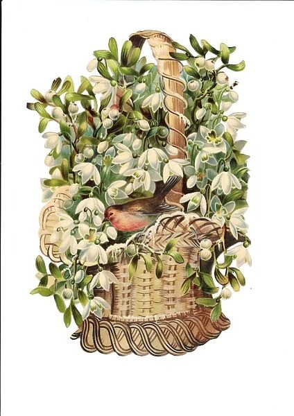 Robin with snowdrops on a Victorian Christmas scrap