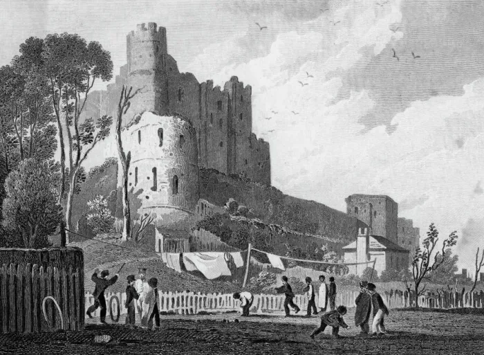 Framed Print : Rochester Castle Print, Kent Schoolboys at Play, circa 1830 Framed Print : Rochester Castle Print, Kent Schoolboys at Play, circa 1830