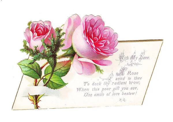 Romantic greetings card with pink roses