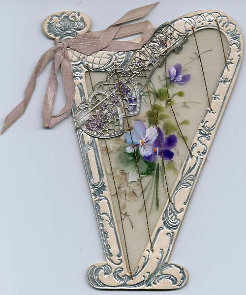 Romantic greetings card in the shape of a harp