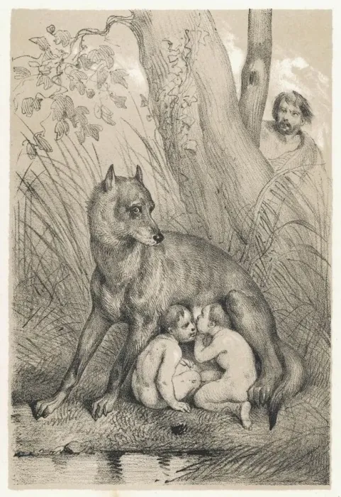 Framed Print : Print of Romulus and Remus suckled by a wolf Framed Print : Print of Romulus and Remus suckled by a wolf