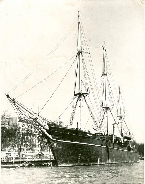 RSS Discovery moored on Thames Embankment, London