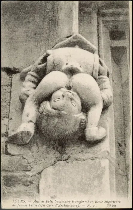 Framed Print : Rude Gargoyle Print on a Medieval Seminary at Tours, France Framed Print : Rude Gargoyle Print on a Medieval Seminary at Tours, France