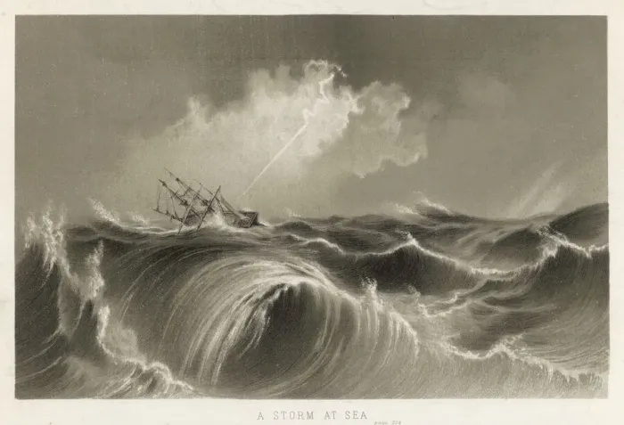 Framed Print : Print of a Sailing Ship Struck by Lightning Framed Print : Print of a Sailing Ship Struck by Lightning