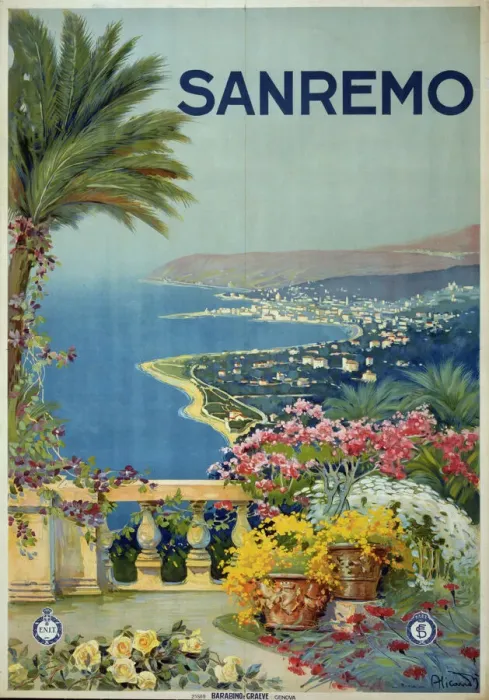 Framed Print : Sanremo Print, Italian Coastline, circa 1920 Framed Print : Sanremo Print, Italian Coastline, circa 1920