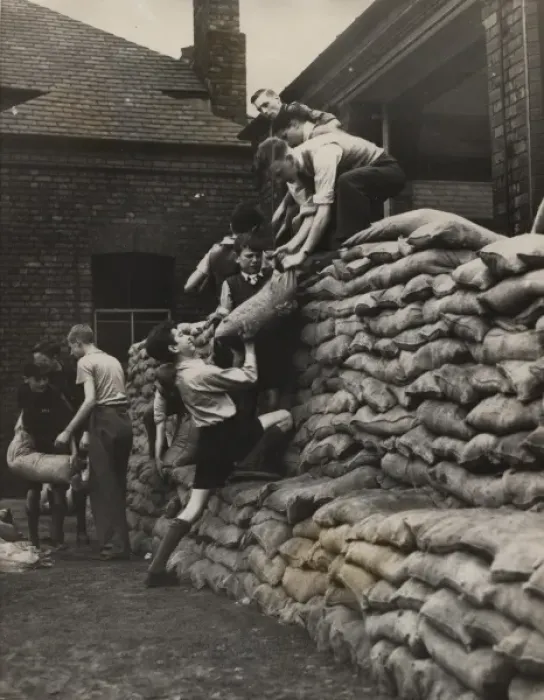 Framed Print : Pendlebury Scouts Filling Sandbags Print circa 1940 Framed Print : Pendlebury Scouts Filling Sandbags Print circa 1940