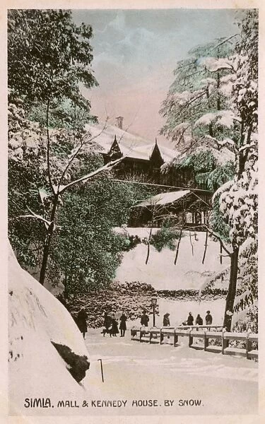 Shimla, India - Mall and Kennedy House under snow
