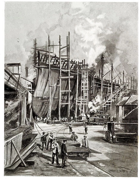 Ship construction in a British dockyard, WW1