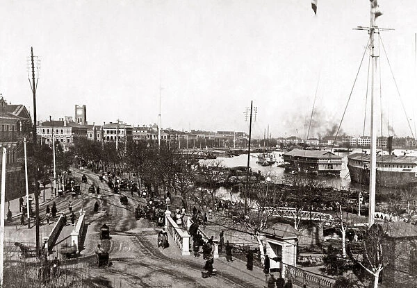Ships along the Bund, Shanghai, China circa 1890. Date: circa 1890