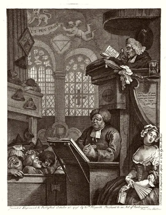 Framed Print : Print of a sleeping congregation listening to a preacher Framed Print : Print of a sleeping congregation listening to a preacher