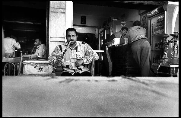 Smoking interior Egyptian cafe, Cairo, Egypt. Date