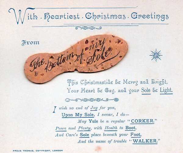 Sole with comic verse on a Christmas card