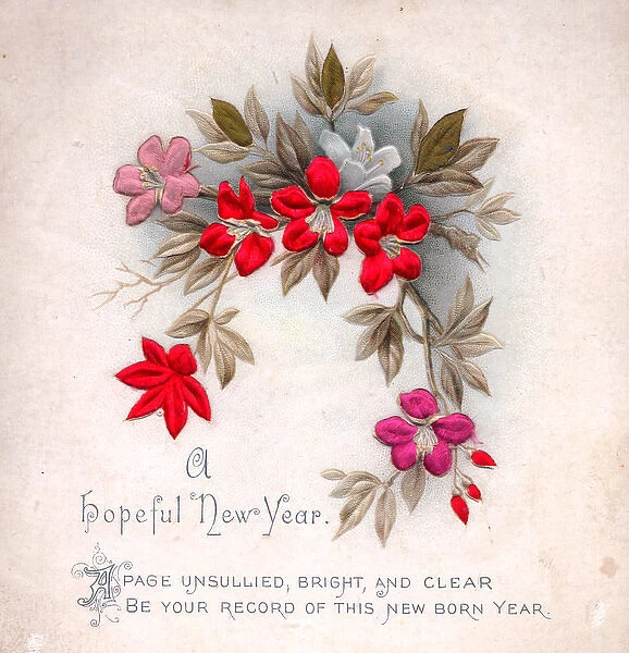 Spray of flowers on a fabric New Year card