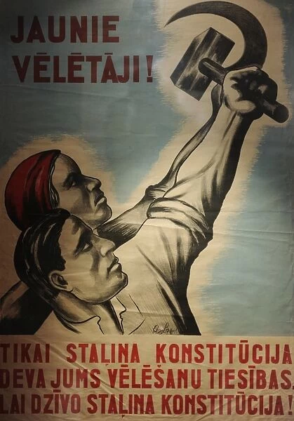 Stalins propaganda poster. Second Soviet Occupation. Latvia
