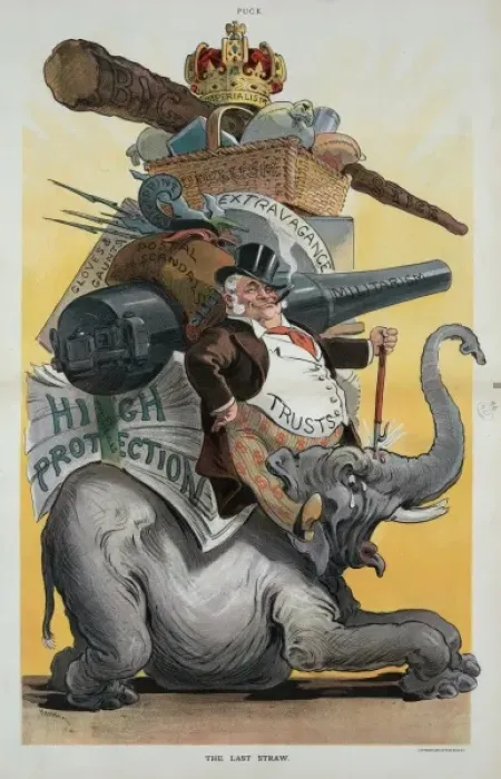 Framed Print : Print of The Last Straw: Republican Elephant Collapsing Underweight